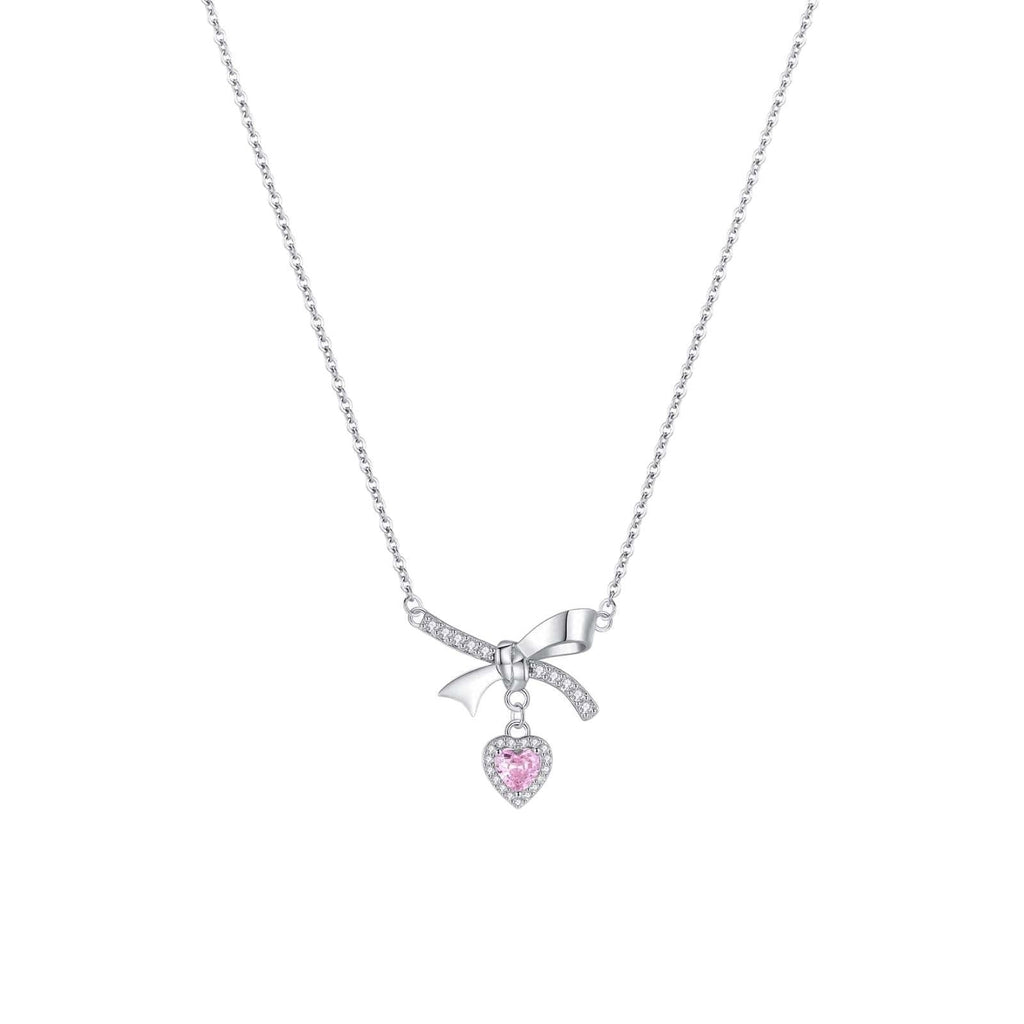 Collier en argent sterling 999 nœud papillon et cœur rose, style élégant pour cadeaux de Saint - Valentin et anniversaires - IVOIRART.COM