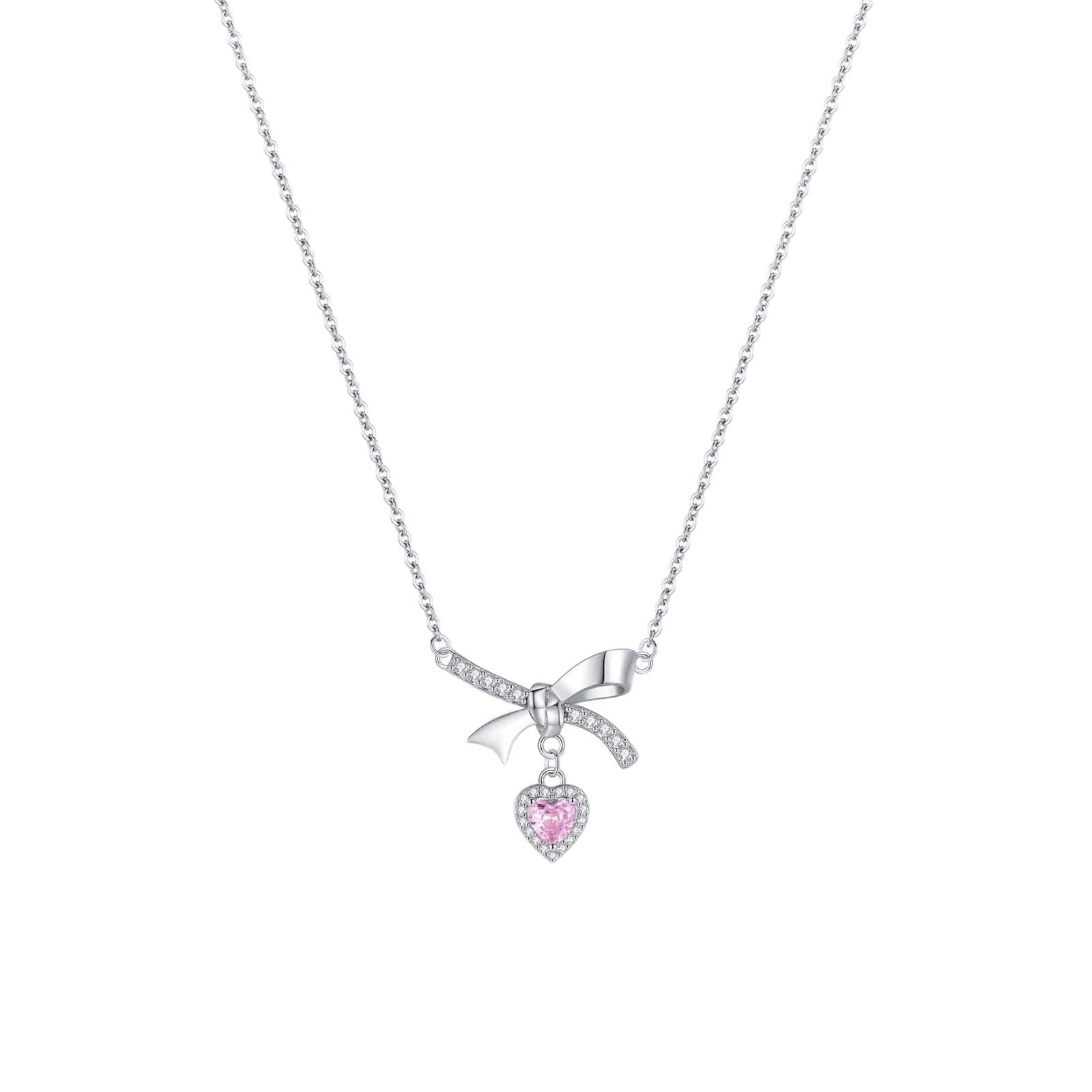 Collier en argent sterling 999 nœud papillon et cœur rose, style élégant pour cadeaux de Saint - Valentin et anniversaires - IVOIRART.COM