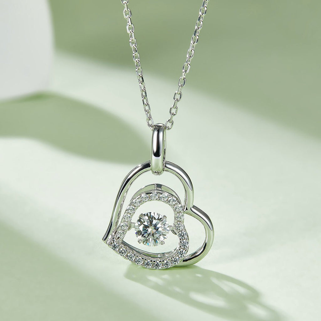 Collier en argent sterling S925 0,5 ct moissanite D VVS1 motif cœur entrelacé 45 cm plaqué platine - IVOIRART.COM