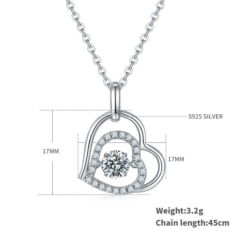 Collier en argent sterling S925 0,5 ct moissanite D VVS1 motif cœur entrelacé 45 cm plaqué platine - IVOIRART.COM