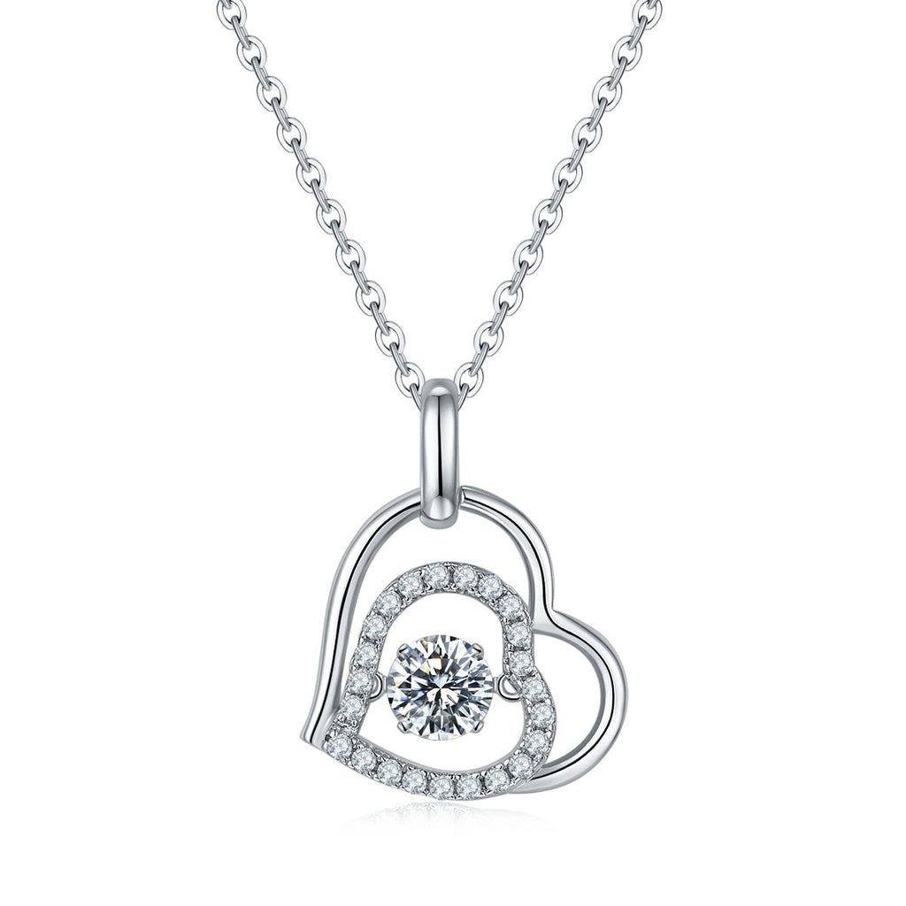Collier en argent sterling S925 0,5 ct moissanite D VVS1 motif cœur entrelacé 45 cm plaqué platine - IVOIRART.COM