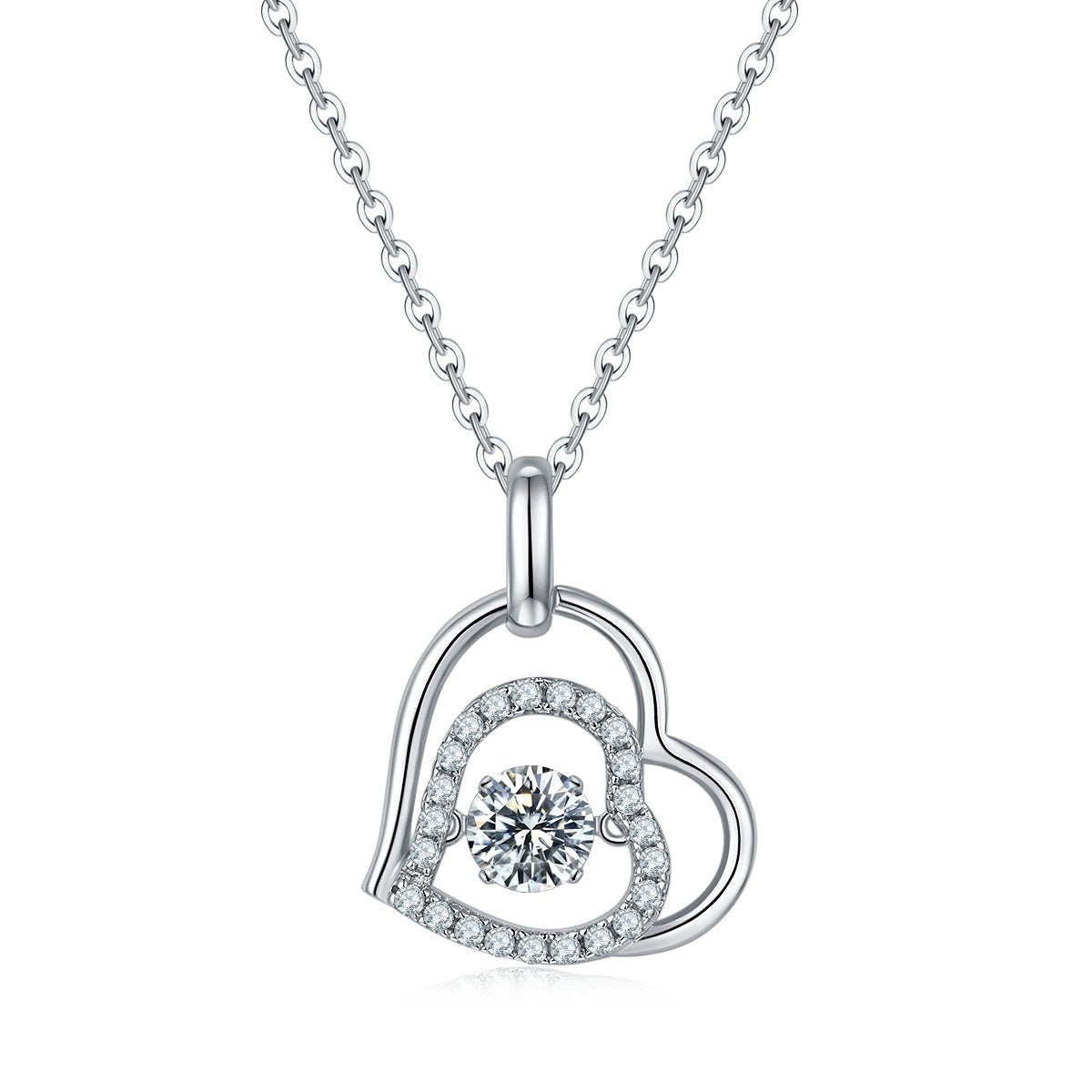Collier en argent sterling S925 0,5 ct moissanite D VVS1 motif cœur entrelacé 45 cm plaqué platine - IVOIRART.COM