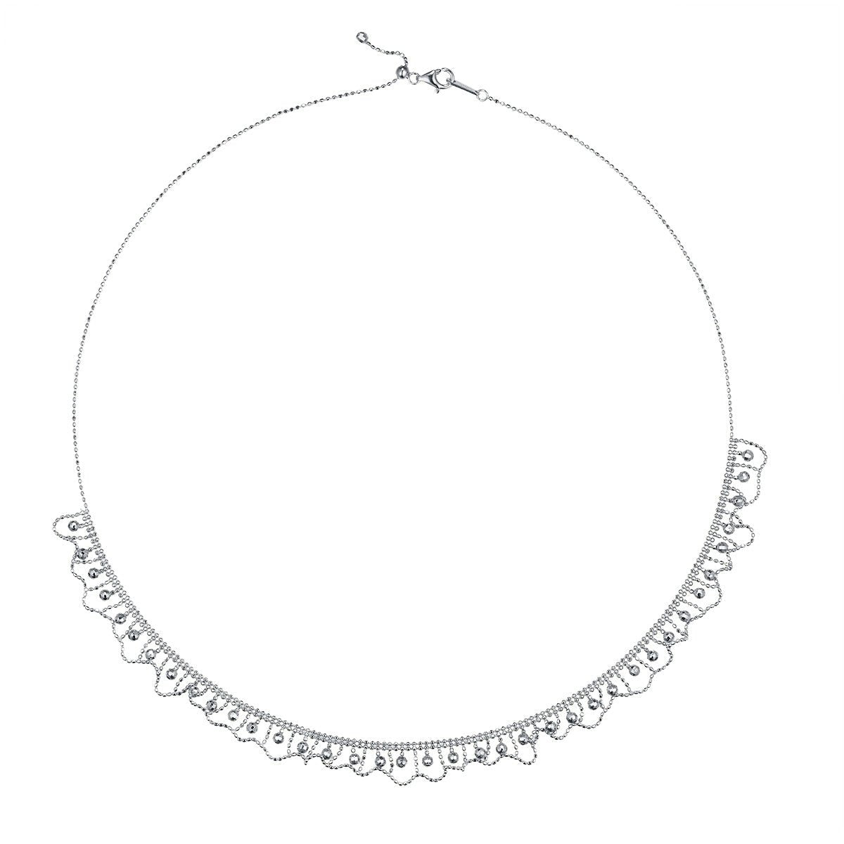 Collier en Argent Sterling S925 à Bordure Festonnée 45 cm Ajustable 9,5 mm Largeur 5,2 g Dorure Platine Or Rose avec Boîte Cadeau - IVOIRART.COM