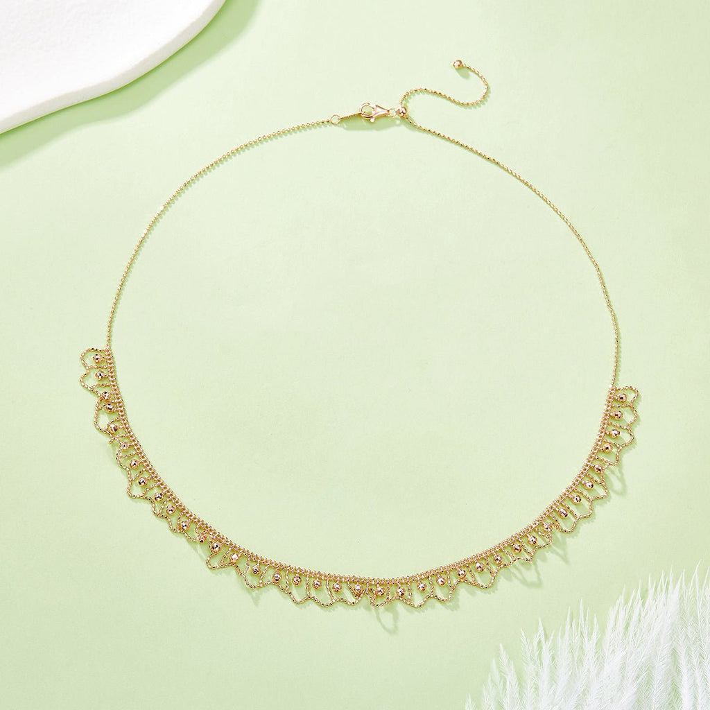 Collier en Argent Sterling S925 à Bordure Festonnée 45 cm Ajustable 9,5 mm Largeur 5,2 g Dorure Platine Or Rose avec Boîte Cadeau - IVOIRART.COM