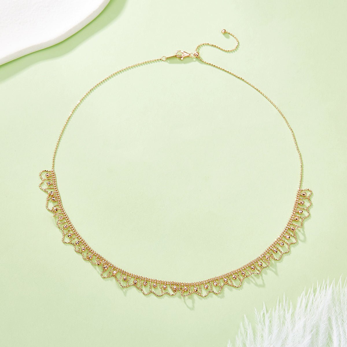 Collier en Argent Sterling S925 à Bordure Festonnée 45 cm Ajustable 9,5 mm Largeur 5,2 g Dorure Platine Or Rose avec Boîte Cadeau - IVOIRART.COM