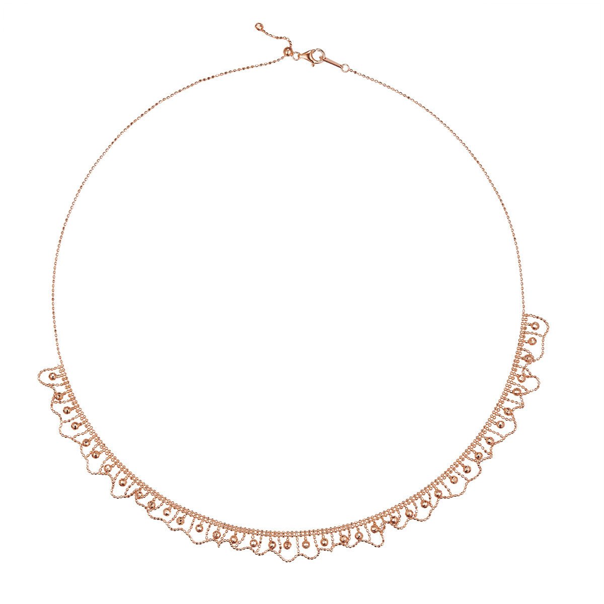 Collier en Argent Sterling S925 à Bordure Festonnée 45 cm Ajustable 9,5 mm Largeur 5,2 g Dorure Platine Or Rose avec Boîte Cadeau - IVOIRART.COM