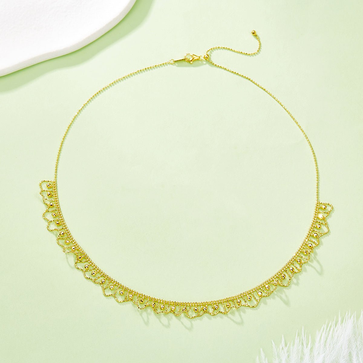 Collier en Argent Sterling S925 à Bordure Festonnée 45 cm Ajustable 9,5 mm Largeur 5,2 g Dorure Platine Or Rose avec Boîte Cadeau - IVOIRART.COM