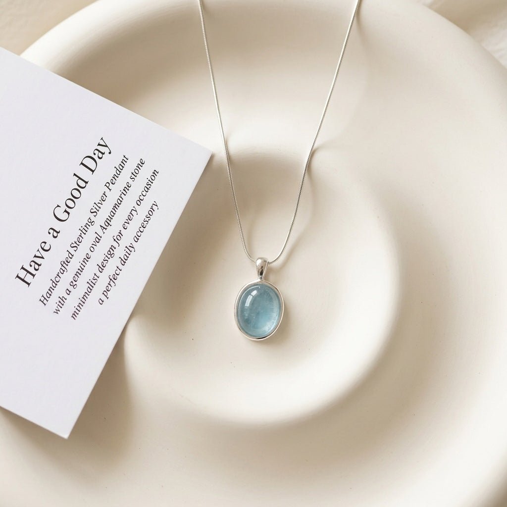 Collier en argent sterling S925 avec aigue - marine pour femme, chaîne luxueuse polyvalente à la clavicule, bijou unique et élégant - IVOIRART.COM