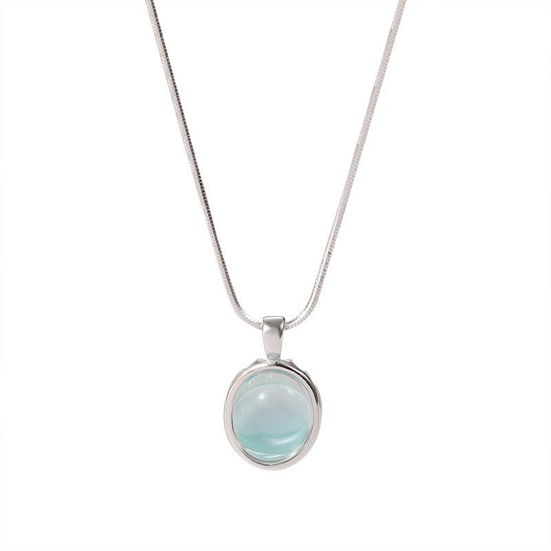 Collier en argent sterling S925 avec aigue - marine pour femme, chaîne luxueuse polyvalente à la clavicule, bijou unique et élégant - IVOIRART.COM