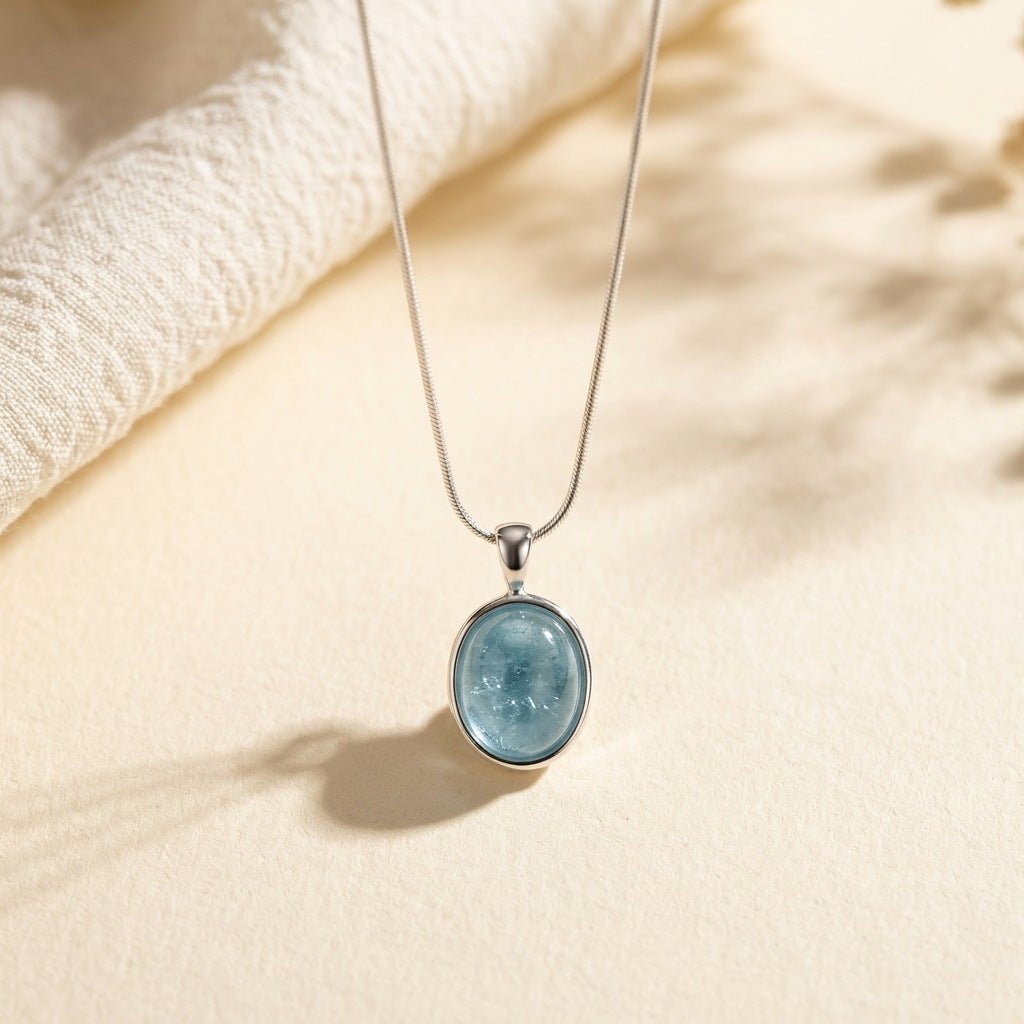 Collier en argent sterling S925 avec aigue - marine pour femme, chaîne luxueuse polyvalente à la clavicule, bijou unique et élégant - IVOIRART.COM