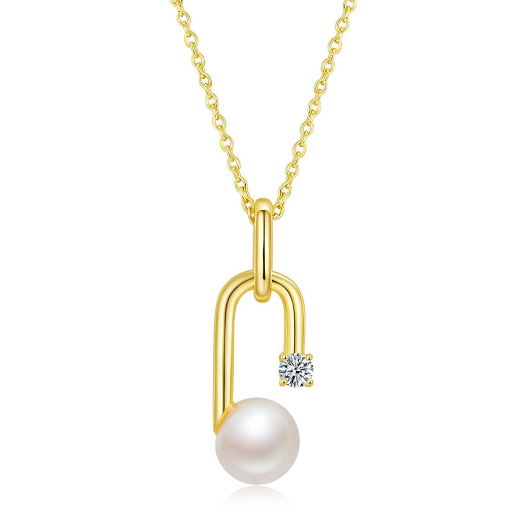 Collier en Argent Sterling S925 avec Perle d'Eau Douce Naturelle 45 cm Design Géométrique en U, 3 Couleurs, Boîte Cadeau, 3,6 g - IVOIRART.COM