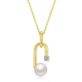 Collier en Argent Sterling S925 avec Perle d'Eau Douce Naturelle 45 cm Design Géométrique en U, 3 Couleurs, Boîte Cadeau, 3,6 g - IVOIRART.COM