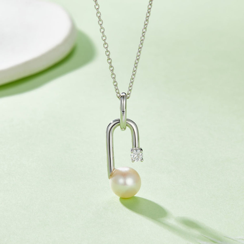 Collier en Argent Sterling S925 avec Perle d'Eau Douce Naturelle 45 cm Design Géométrique en U, 3 Couleurs, Boîte Cadeau, 3,6 g - IVOIRART.COM