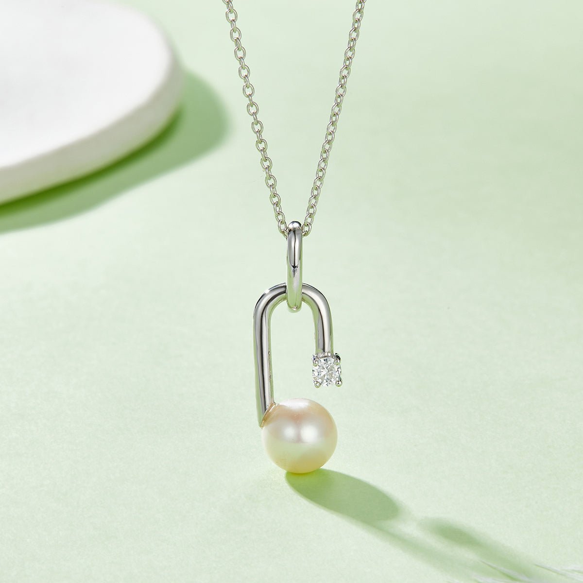 Collier en Argent Sterling S925 avec Perle d'Eau Douce Naturelle 45 cm Design Géométrique en U, 3 Couleurs, Boîte Cadeau, 3,6 g - IVOIRART.COM