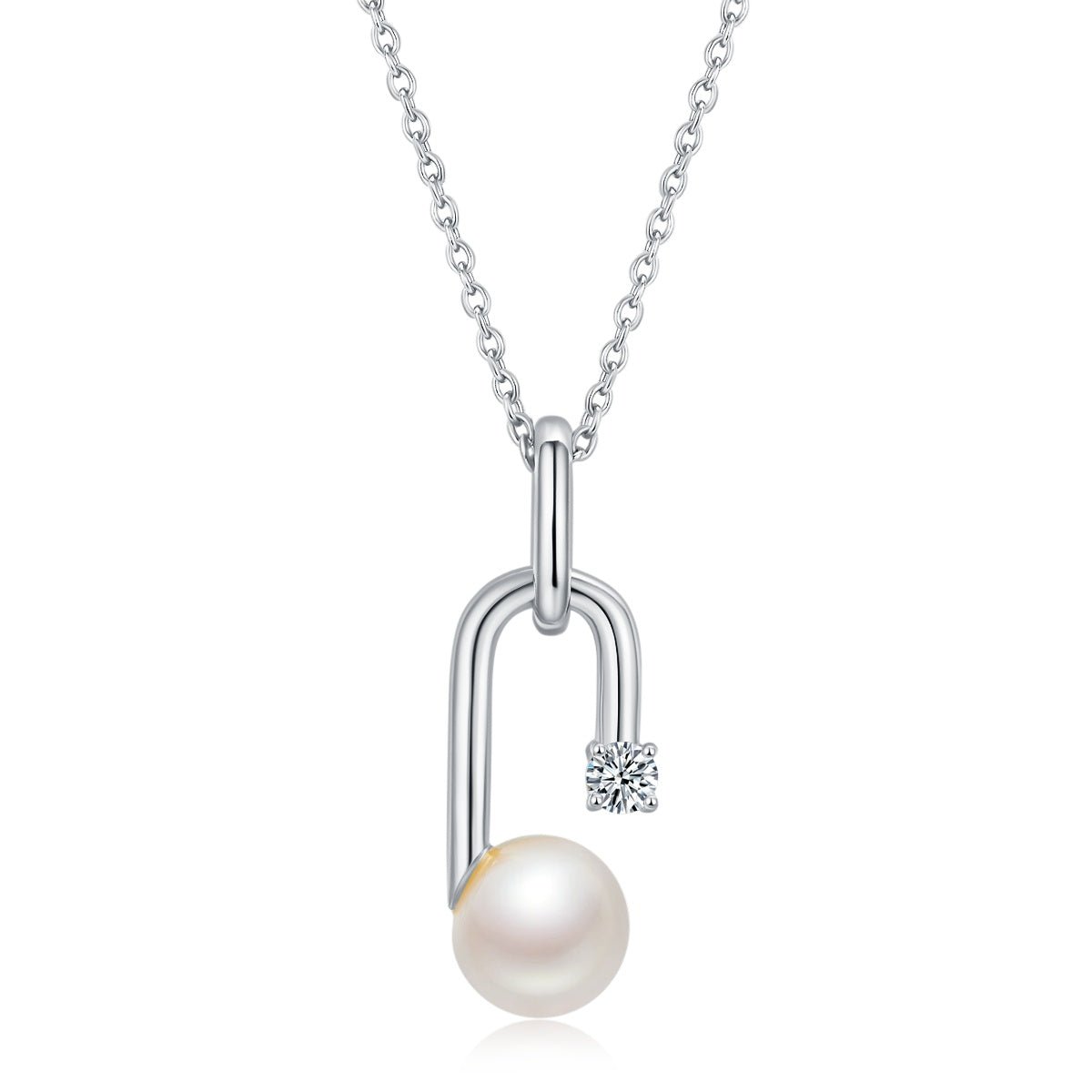 Collier en Argent Sterling S925 avec Perle d'Eau Douce Naturelle 45 cm Design Géométrique en U, 3 Couleurs, Boîte Cadeau, 3,6 g - IVOIRART.COM