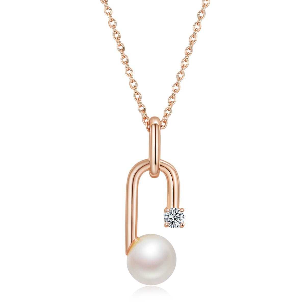 Collier en Argent Sterling S925 avec Perle d'Eau Douce Naturelle 45 cm Design Géométrique en U, 3 Couleurs, Boîte Cadeau, 3,6 g - IVOIRART.COM