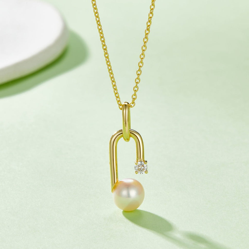 Collier en Argent Sterling S925 avec Perle d'Eau Douce Naturelle 45 cm Design Géométrique en U, 3 Couleurs, Boîte Cadeau, 3,6 g - IVOIRART.COM