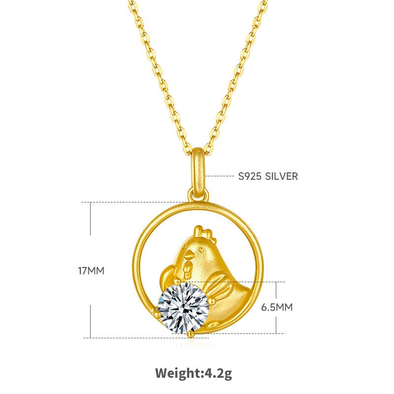Collier en argent sterling S925 plaqué or avec moissanite 1ct D Couleur VVS1, signe astrologique Coq, poids 4,2 g, cadeau Benmingnian certifié GRA, boîte cadeau - IVOIRART.COM