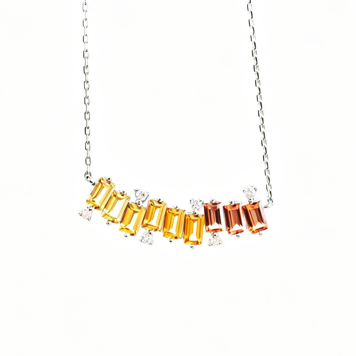 Collier en argent sterling S925 rectangle avec pierre précieuse arc-en-ciel, 45 cm, plaqué platine avec moissanite D VVS1 certifiée GRA, coffret cadeau - IVOIRART.COM