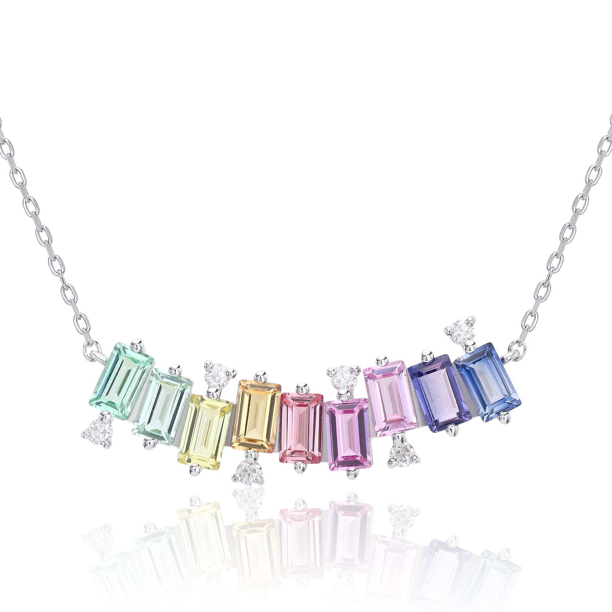 Collier en argent sterling S925 rectangle avec pierre précieuse arc-en-ciel, 45 cm, plaqué platine avec moissanite D VVS1 certifiée GRA, coffret cadeau - IVOIRART.COM