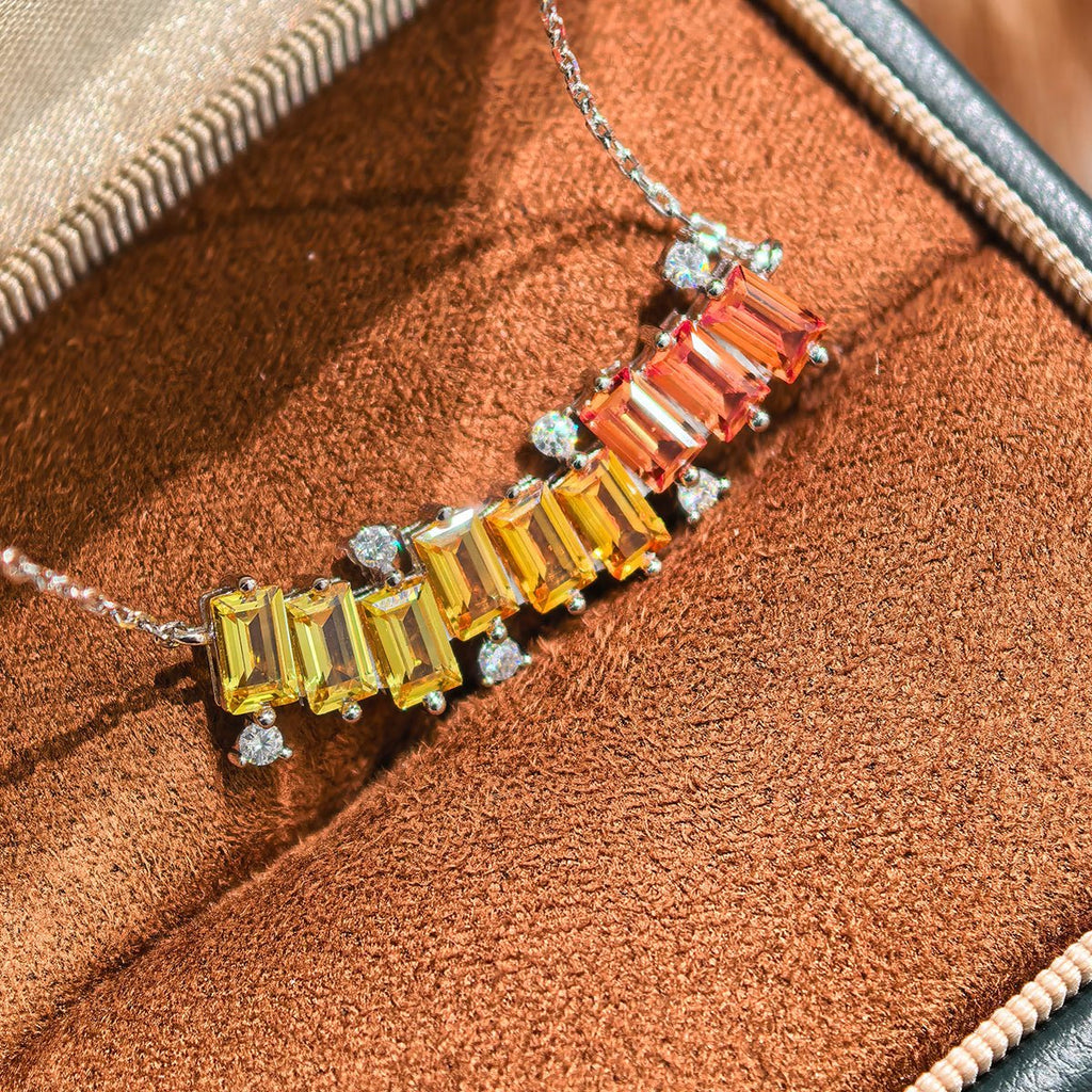 Collier en argent sterling S925 rectangle avec pierre précieuse arc-en-ciel, 45 cm, plaqué platine avec moissanite D VVS1 certifiée GRA, coffret cadeau - IVOIRART.COM