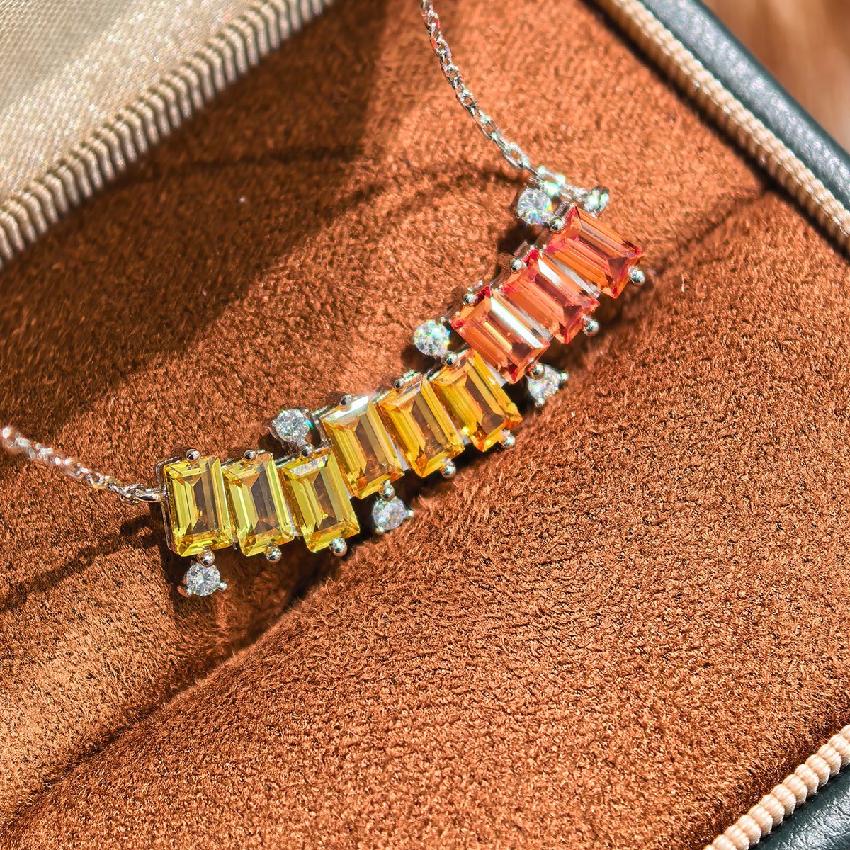 Collier en argent sterling S925 rectangle avec pierre précieuse arc-en-ciel, 45 cm, plaqué platine avec moissanite D VVS1 certifiée GRA, coffret cadeau - IVOIRART.COM