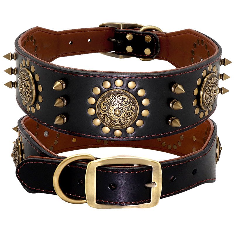 Collier en cuir clouté anti-morsure pour grand chien - robuste et élégant - IVOIRART.COM