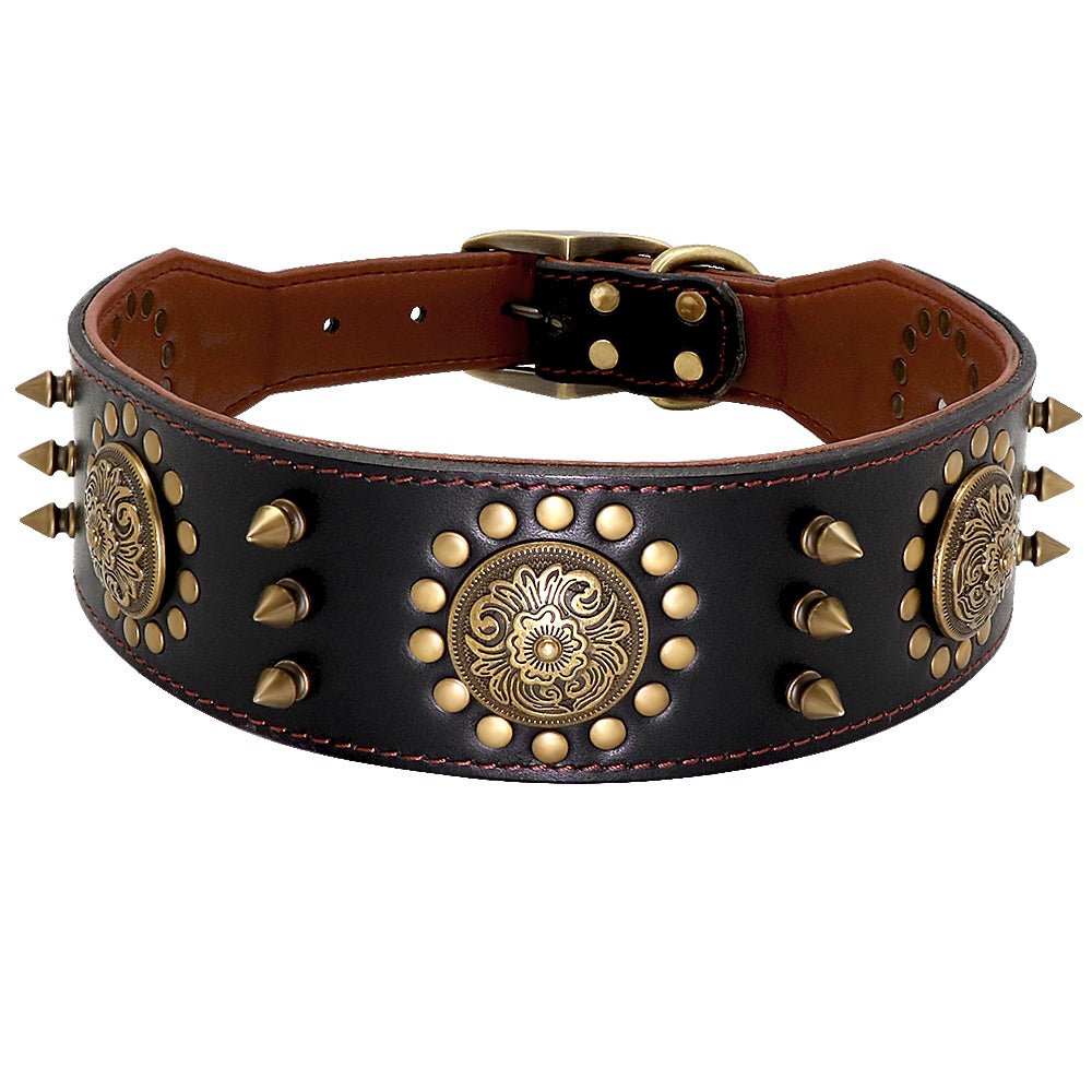 Collier en cuir clouté anti-morsure pour grand chien - robuste et élégant - IVOIRART.COM