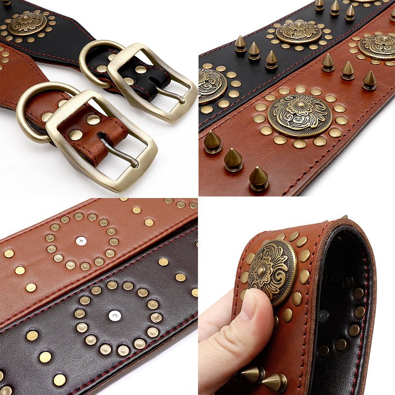 Collier en cuir clouté anti-morsure pour grand chien - robuste et élégant - IVOIRART.COM