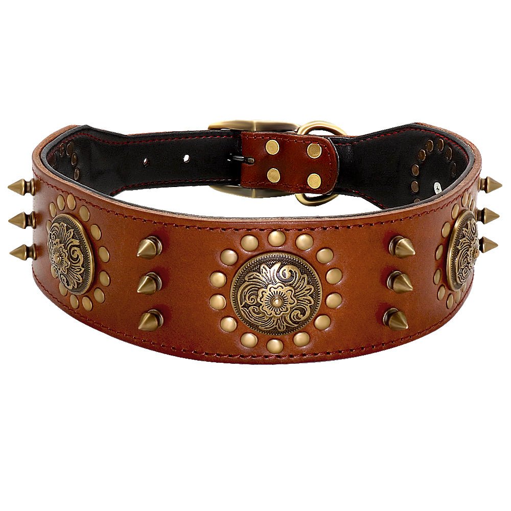 Collier en cuir clouté anti-morsure pour grand chien - robuste et élégant - IVOIRART.COM