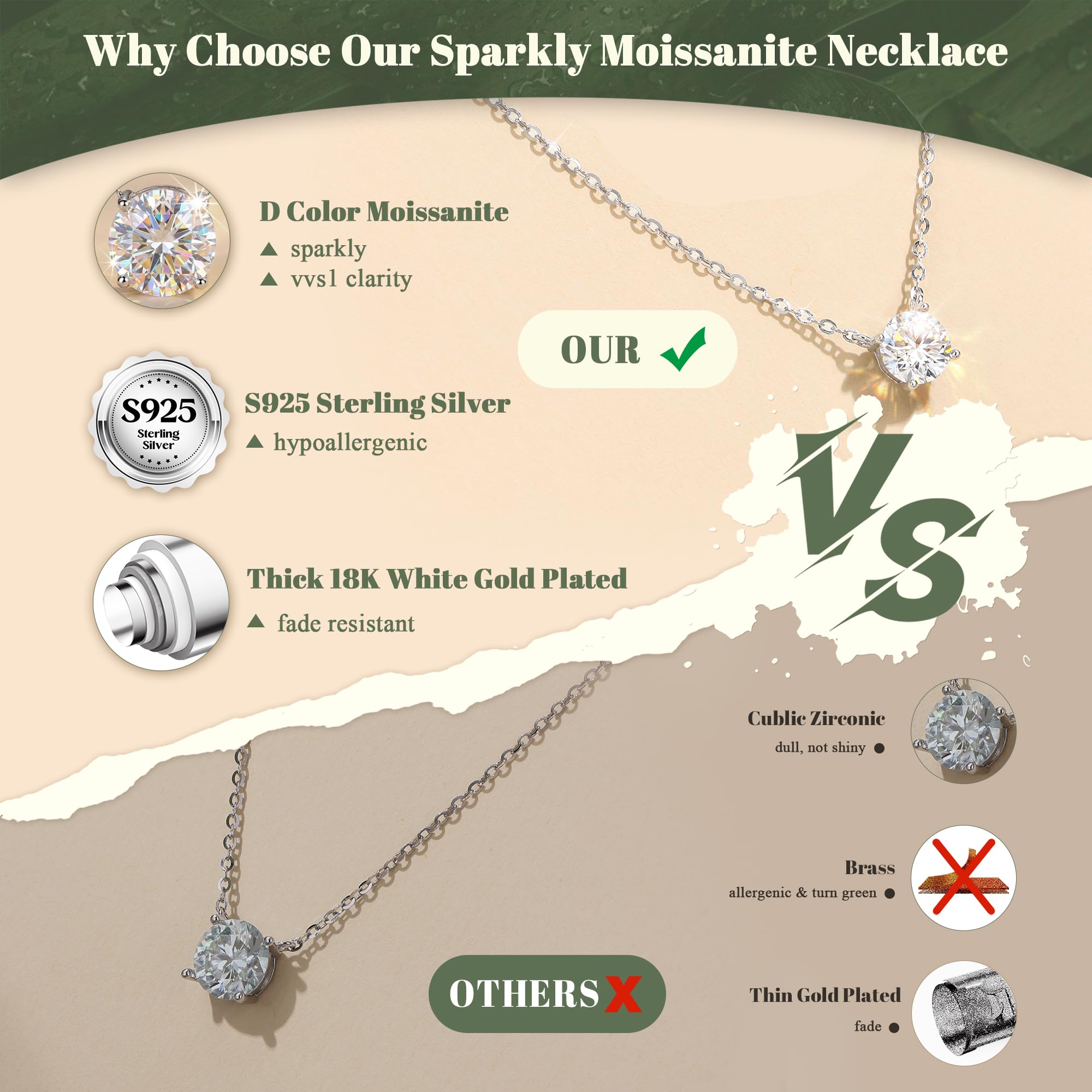 Collier en Moissanite en Argent Sterling 925 avec Couches pour Femmes, Plaqué Or Blanc 18K, Chaîne Empilable Hypoallergénique Fine avec Pendentif Ras-du-Cou D Couleur - IVOIRART.COM