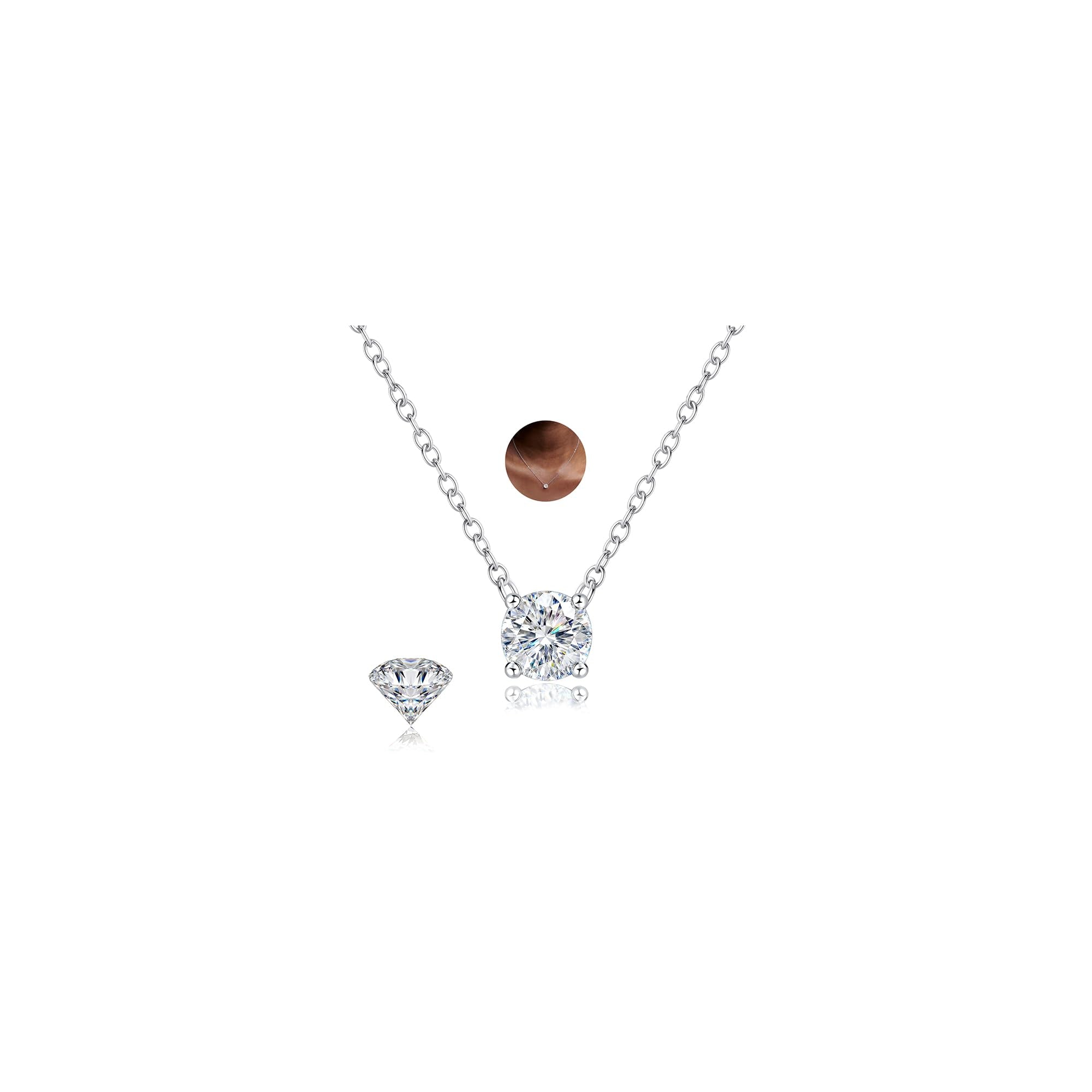Collier en Moissanite en Argent Sterling 925 avec Couches pour Femmes, Plaqué Or Blanc 18K, Chaîne Empilable Hypoallergénique Fine avec Pendentif Ras-du-Cou D Couleur - IVOIRART.COM