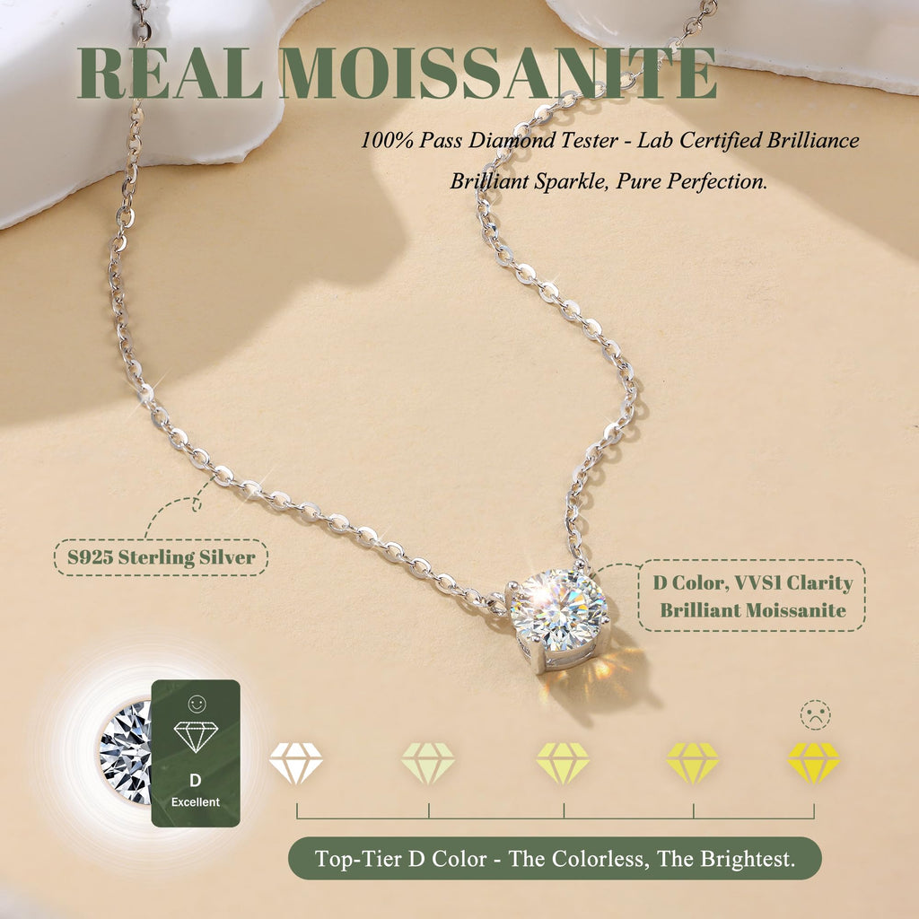Collier en Moissanite en Argent Sterling 925 avec Couches pour Femmes, Plaqué Or Blanc 18K, Chaîne Empilable Hypoallergénique Fine avec Pendentif Ras-du-Cou D Couleur - IVOIRART.COM