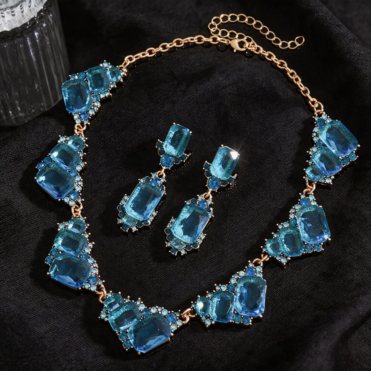 Collier et boucles d'oreilles CZ coloré style européen-américain, luxe léger Pro! - IVOIRART.COM