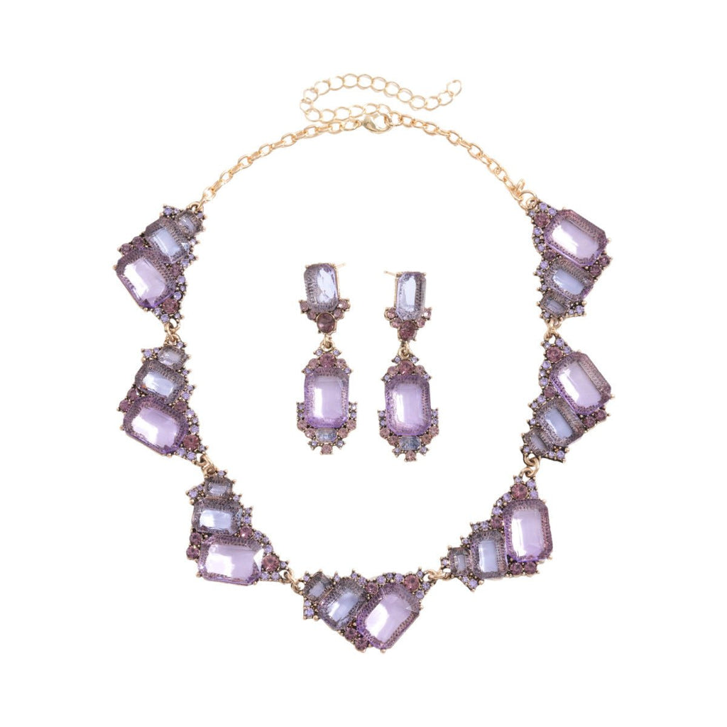 Collier et boucles d'oreilles CZ coloré style européen-américain, luxe léger Pro! - IVOIRART.COM