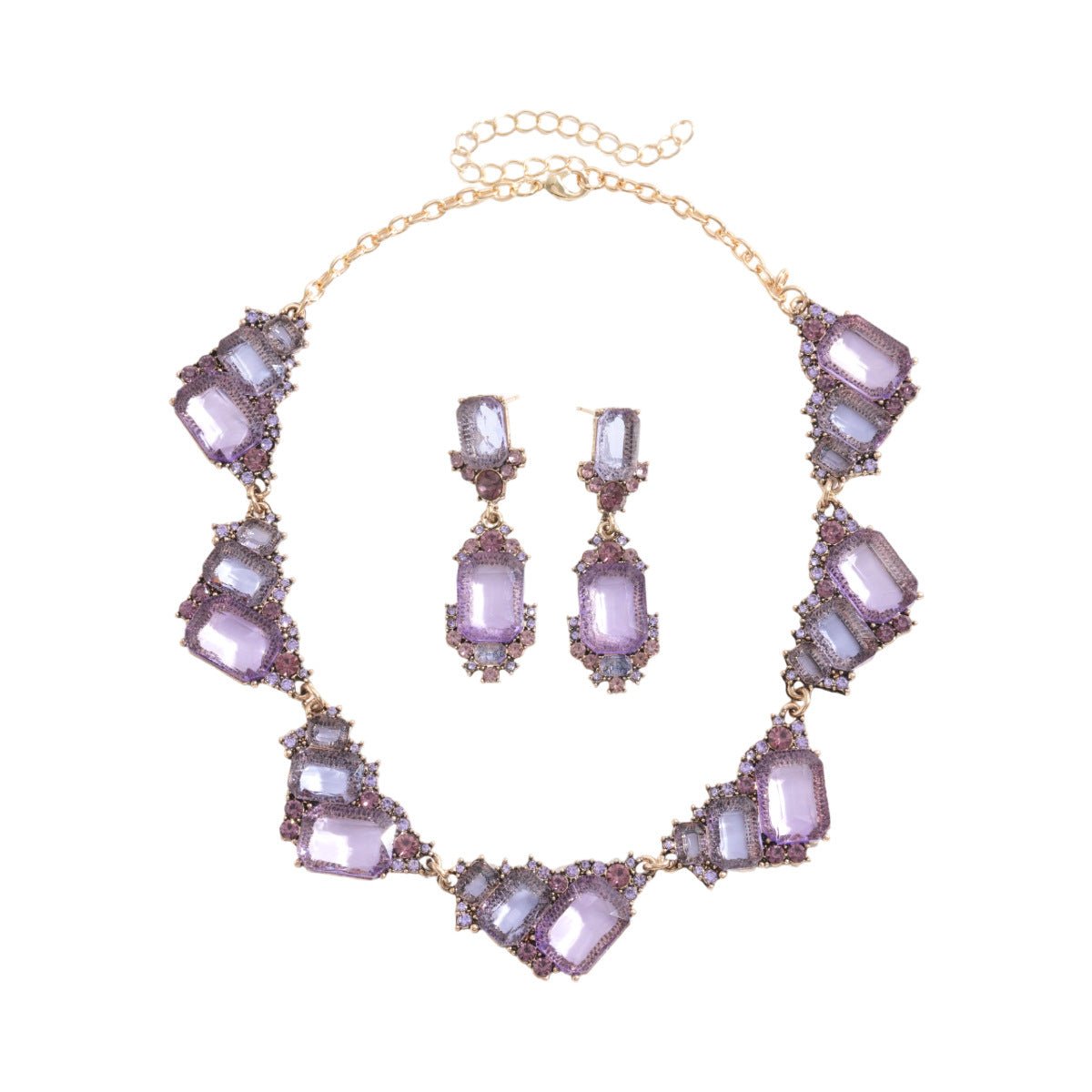Collier et boucles d'oreilles CZ coloré style européen-américain, luxe léger Pro! - IVOIRART.COM