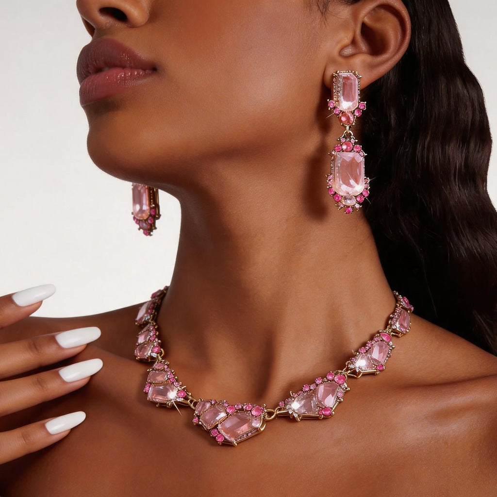 Collier et boucles d'oreilles CZ coloré style européen-américain, luxe léger Pro! - IVOIRART.COM