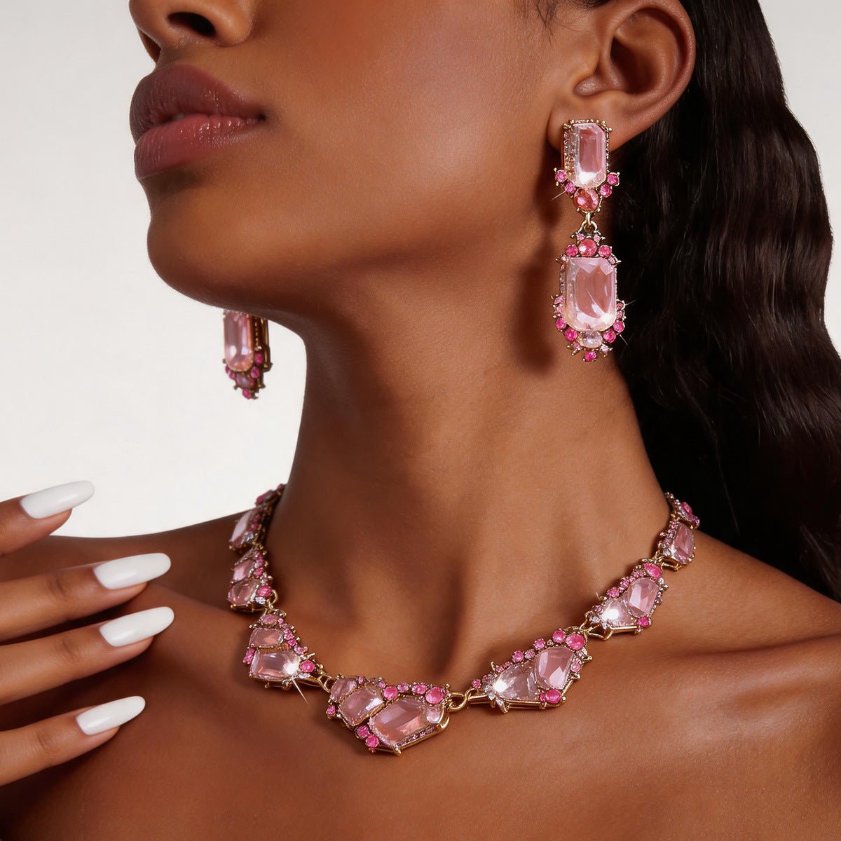 Collier et boucles d'oreilles CZ coloré style européen-américain, luxe léger Pro! - IVOIRART.COM