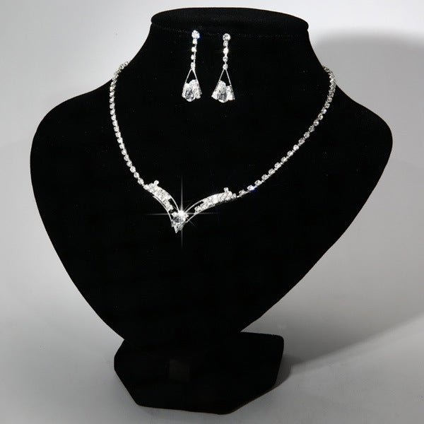 Collier et boucles d'oreilles mariée style coréen goutte d'eau, bijoux de mariage plaqués argent 2 ensembles - IVOIRART.COM
