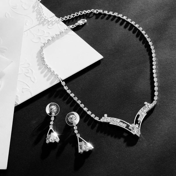 Collier et boucles d'oreilles mariée style coréen goutte d'eau, bijoux de mariage plaqués argent 2 ensembles - IVOIRART.COM