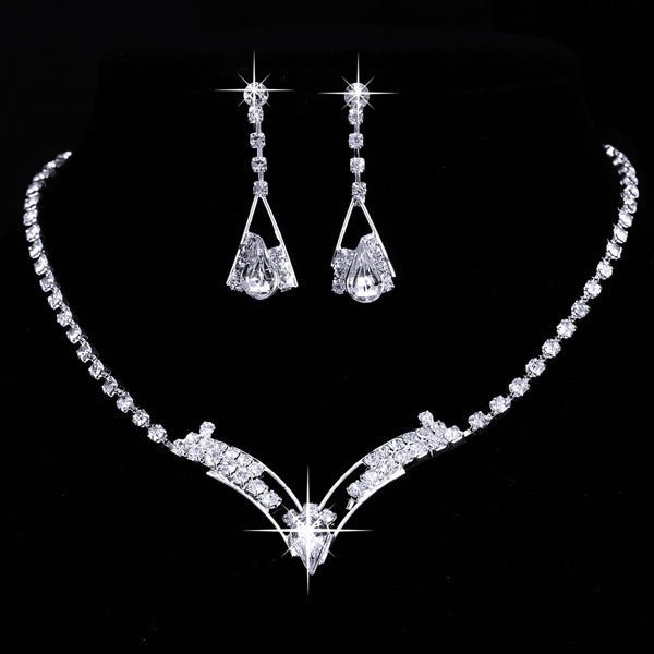 Collier et boucles d'oreilles mariée style coréen goutte d'eau, bijoux de mariage plaqués argent 2 ensembles - IVOIRART.COM