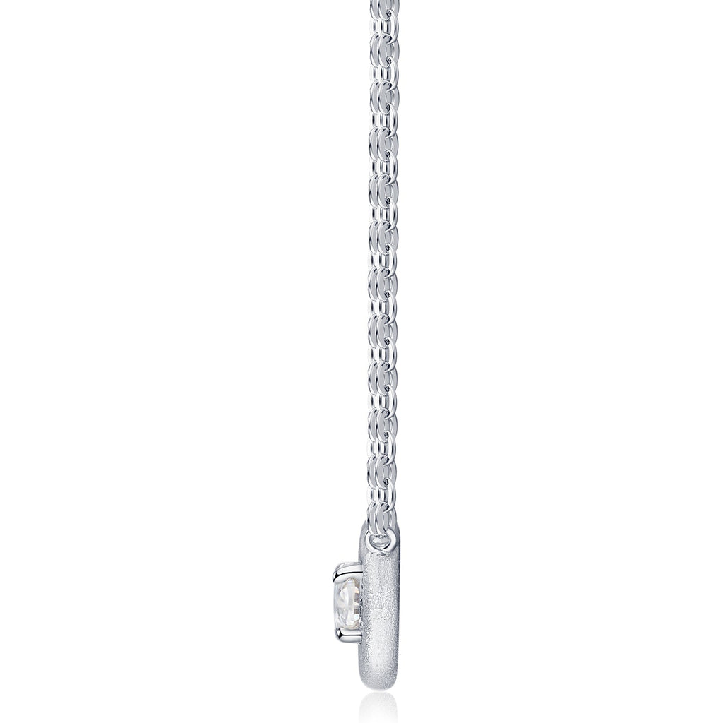 Collier Femme Argent S925 Moissanite Ovale D VVS1 Givré Platine 2,9g - IVOIRART.COM