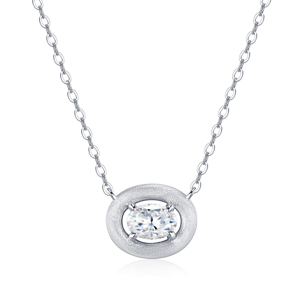 Collier Femme Argent S925 Moissanite Ovale D VVS1 Givré Platine 2,9g - IVOIRART.COM