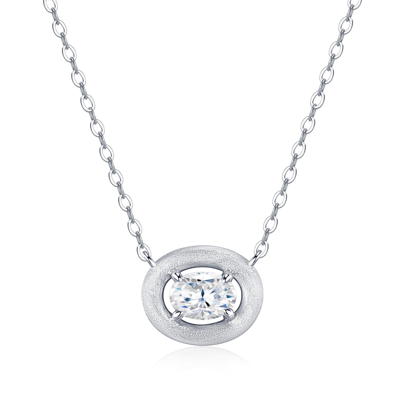 Collier Femme Argent S925 Moissanite Ovale D VVS1 Givré Platine 2,9g - IVOIRART.COM