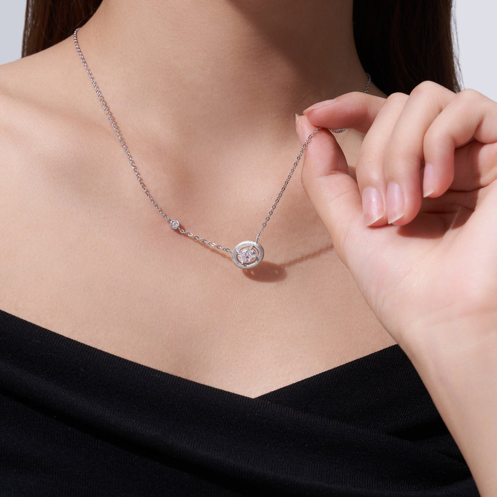 Collier Femme Argent S925 Moissanite Ovale D VVS1 Givré Platine 2,9g - IVOIRART.COM
