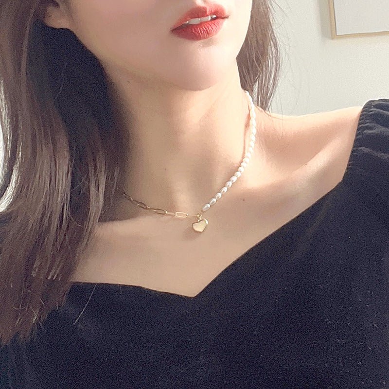 Collier Femme en Perles Baroques avec Pendentif Cœur en Argent 925 - IVOIRART.COM