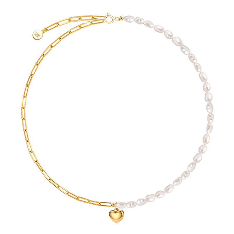 Collier Femme en Perles Baroques avec Pendentif Cœur en Argent 925 - IVOIRART.COM