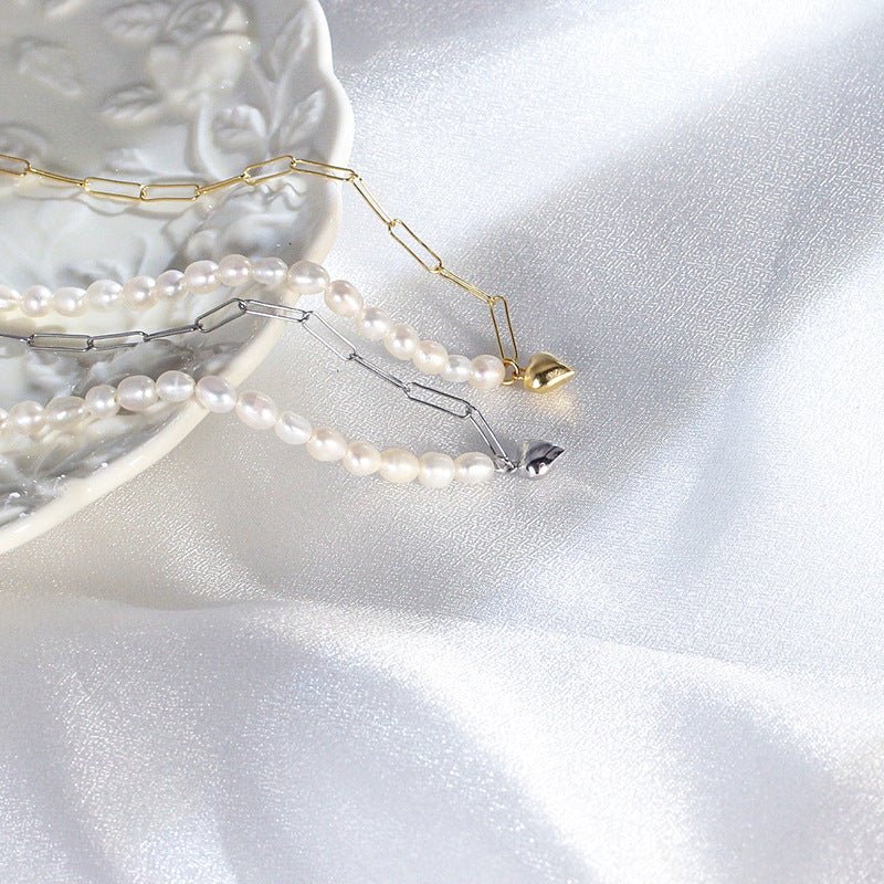 Collier Femme en Perles Baroques avec Pendentif Cœur en Argent 925 - IVOIRART.COM