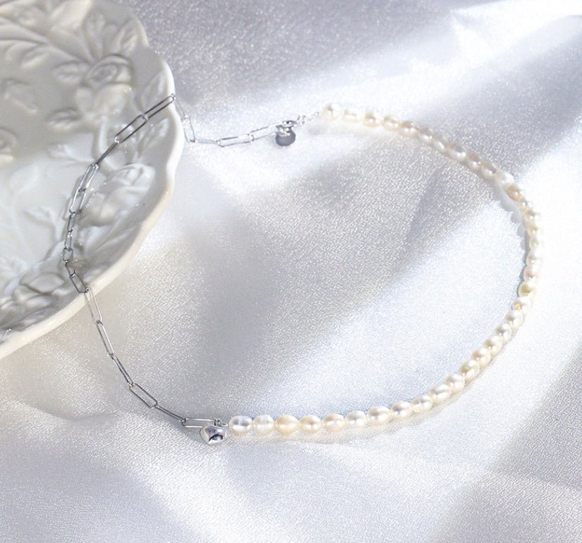 Collier Femme en Perles Baroques avec Pendentif Cœur en Argent 925 - IVOIRART.COM