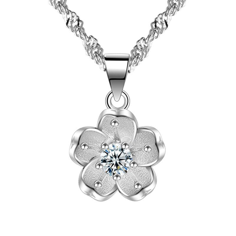 Collier Femme Pendentif Fleur de Cerisier Orné de Diamants Chaîne Claviculaire - IVOIRART.COM